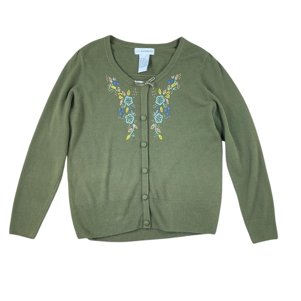 Woman’s Sag Harbor floral embroidered and beaded sweater size L